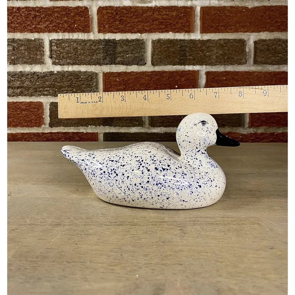 Vintage‎ Blue-Speckled Duck Figurine Ceramic Decor Enesco
